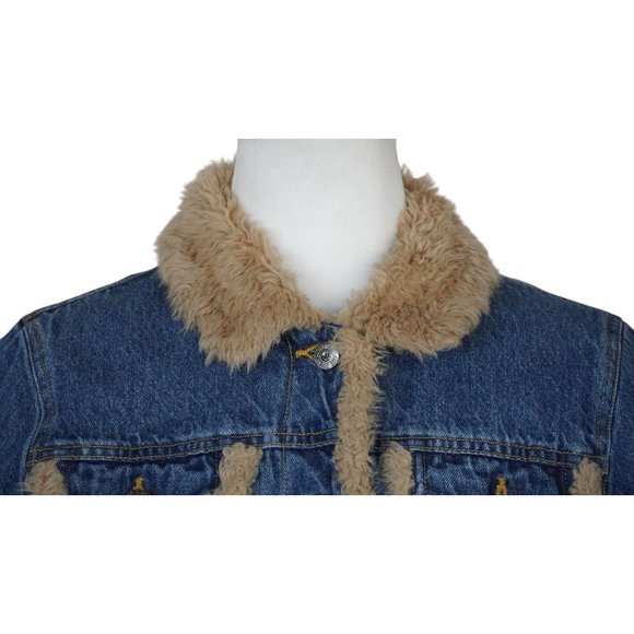 Y2K Amy Byer Faux Fur Jean Jacket Size M Insulated Blue Denim 2000s - Picture 5 of 16